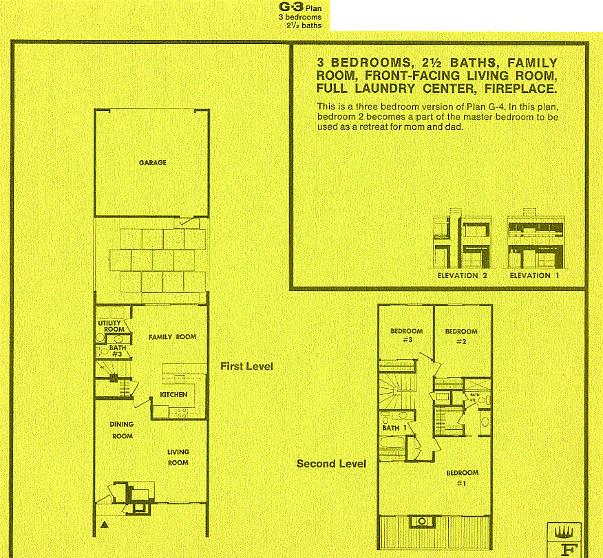 This G-3 plan is the 3 bedroom version of the G-4 plan. In this plan, bedroom 2 becomes a part of the master bedroom to be used as a retreat for mom and dad.